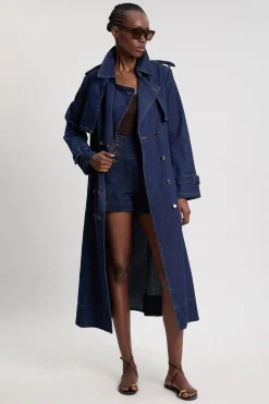 KarenMillen Trench-coat En Denim Avec Ceinture<Femme Denim|Vestes & Manteaux