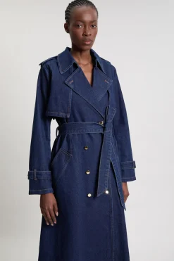 KarenMillen Trench-coat En Denim Avec Ceinture<Femme Denim|Vestes & Manteaux