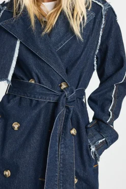 boohoo Trench-coat en denim à coutures effilochées<Femme Manteaux Et Vestes D’Automne|Denim
