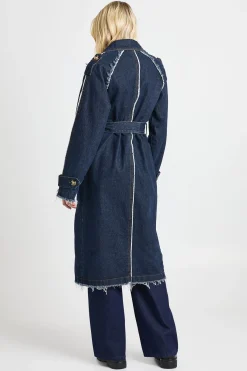 boohoo Trench-coat en denim à coutures effilochées<Femme Manteaux Et Vestes D’Automne|Denim