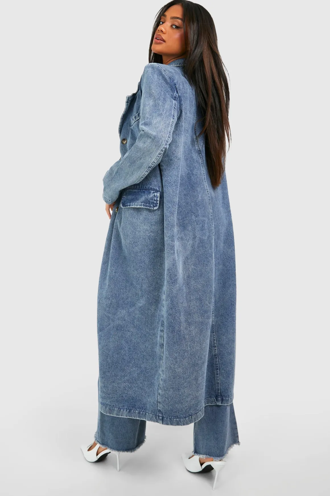 Trench-coat en denim à double boutonnage