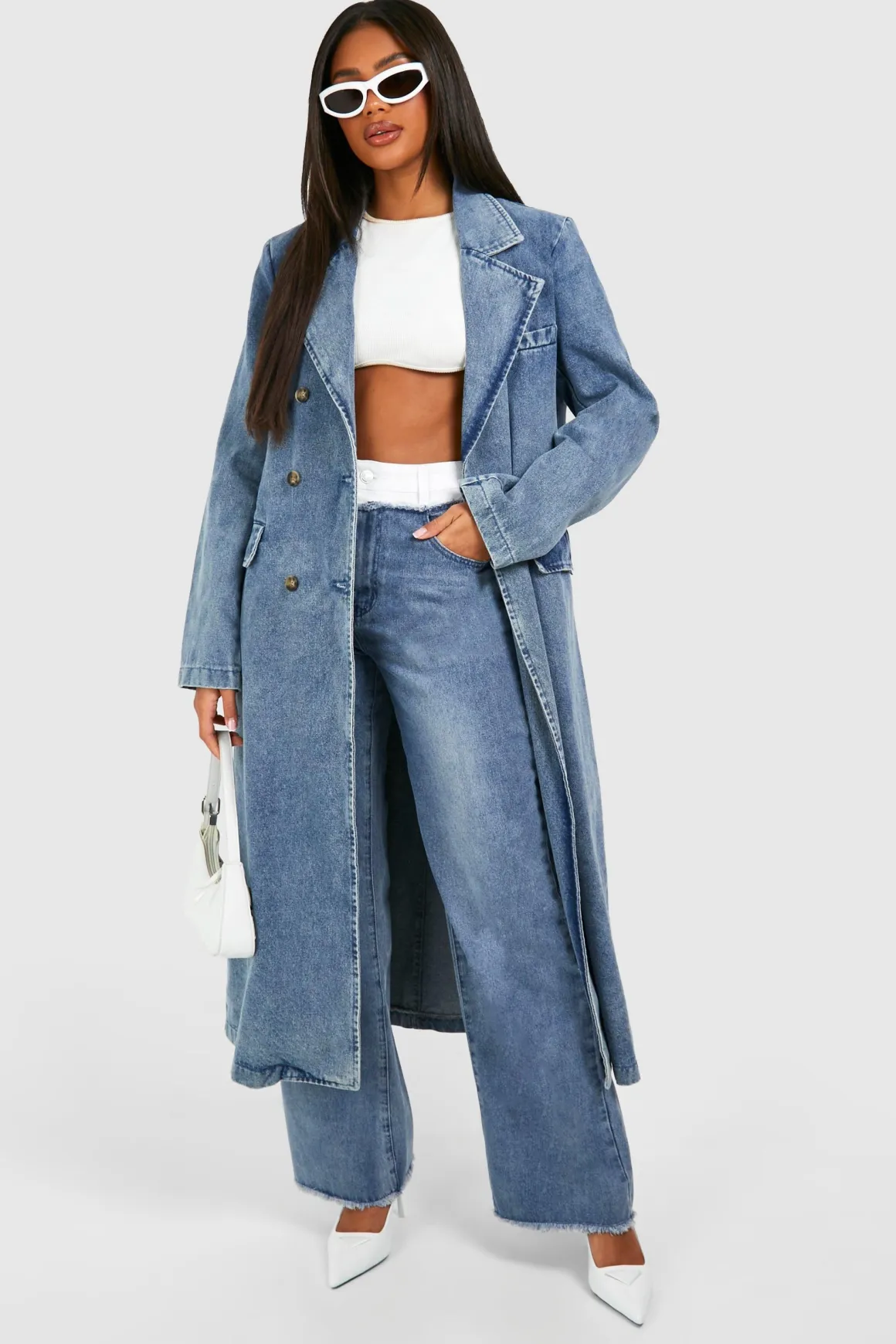 Trench-coat en denim à double boutonnage