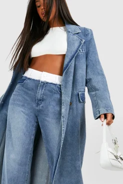 Trench-coat en denim à double boutonnage