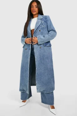 Trench-coat en denim à double boutonnage
