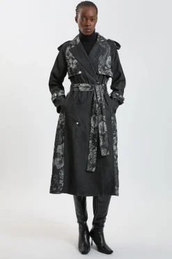 KarenMillen Trench-coat En Denim Jacquard<Femme Denim|Trenchs