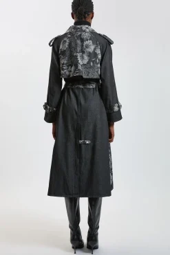 KarenMillen Trench-coat En Denim Jacquard<Femme Denim|Trenchs