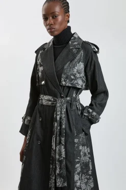 KarenMillen Trench-coat En Denim Jacquard<Femme Denim|Trenchs