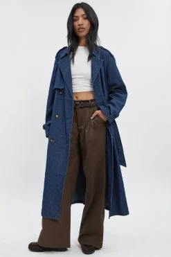 Trench-coat en denim rayé