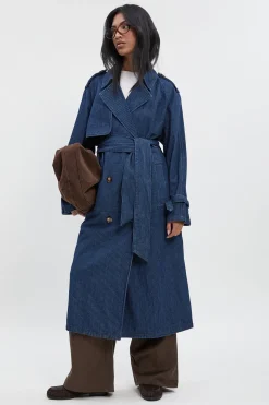 Trench-coat en denim rayé