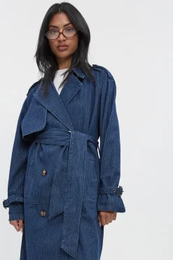Trench-coat en denim rayé