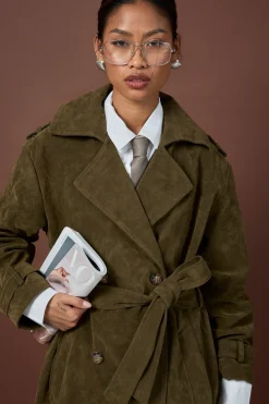 boohoo Trench-coat en suède synthétique<Femme Vestes & Manteaux