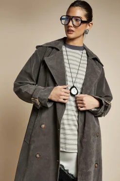 boohoo Trench-coat en synthétique suédé<Femme Vestes & Manteaux