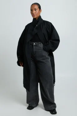 Trench-coat Enveloppant Grande Taille À Col Montant