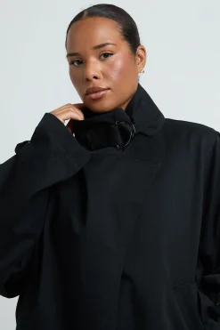 Trench-coat Enveloppant Grande Taille À Col Montant