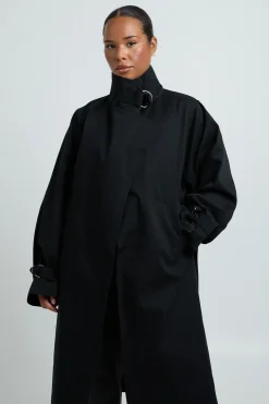 Trench-coat Enveloppant Grande Taille À Col Montant