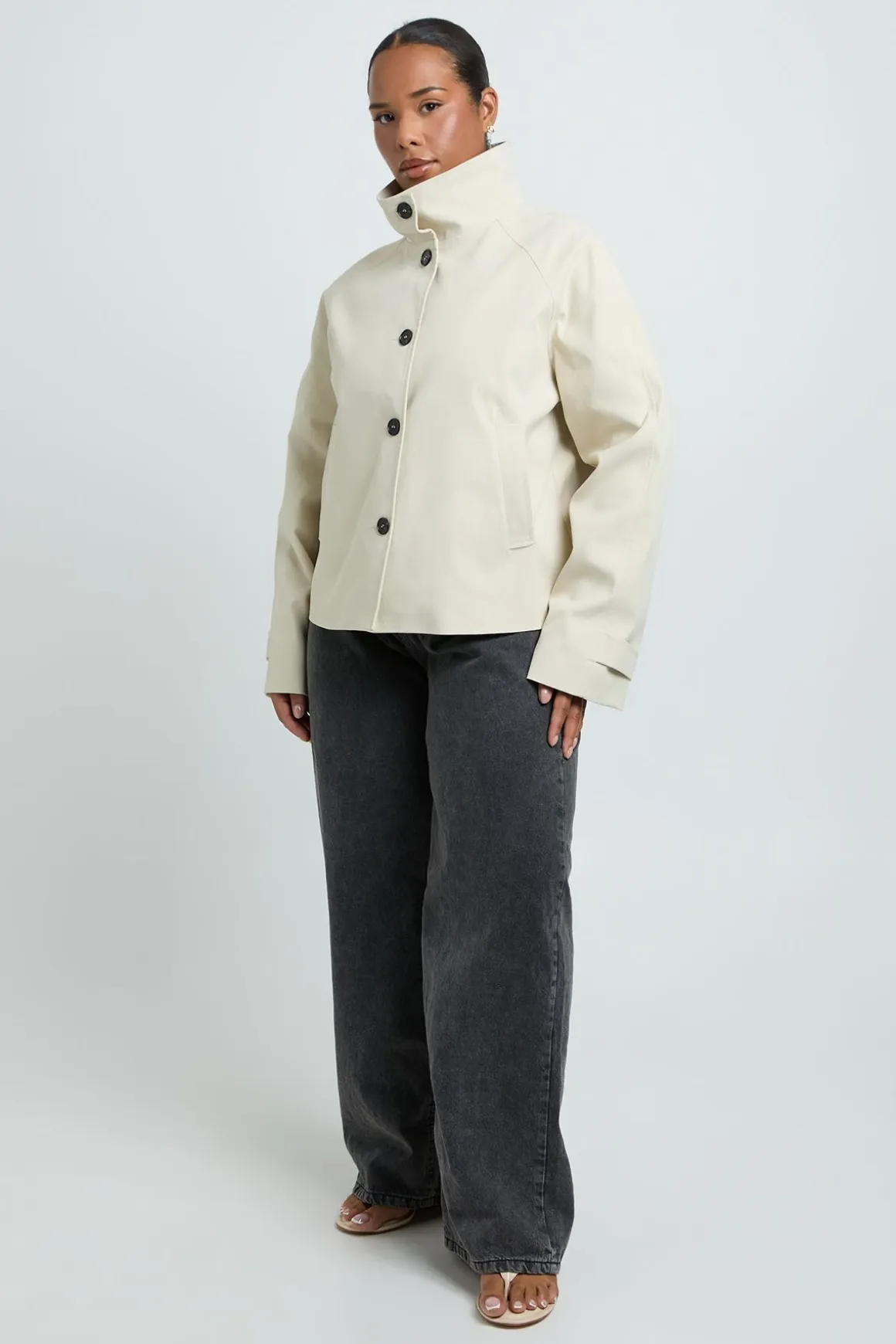 Trench-coat Grande Taille À Col Montant Et Boutonnage Contrasté