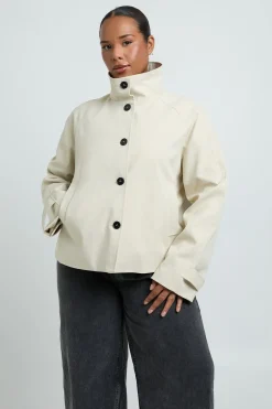 Trench-coat Grande Taille À Col Montant Et Boutonnage Contrasté