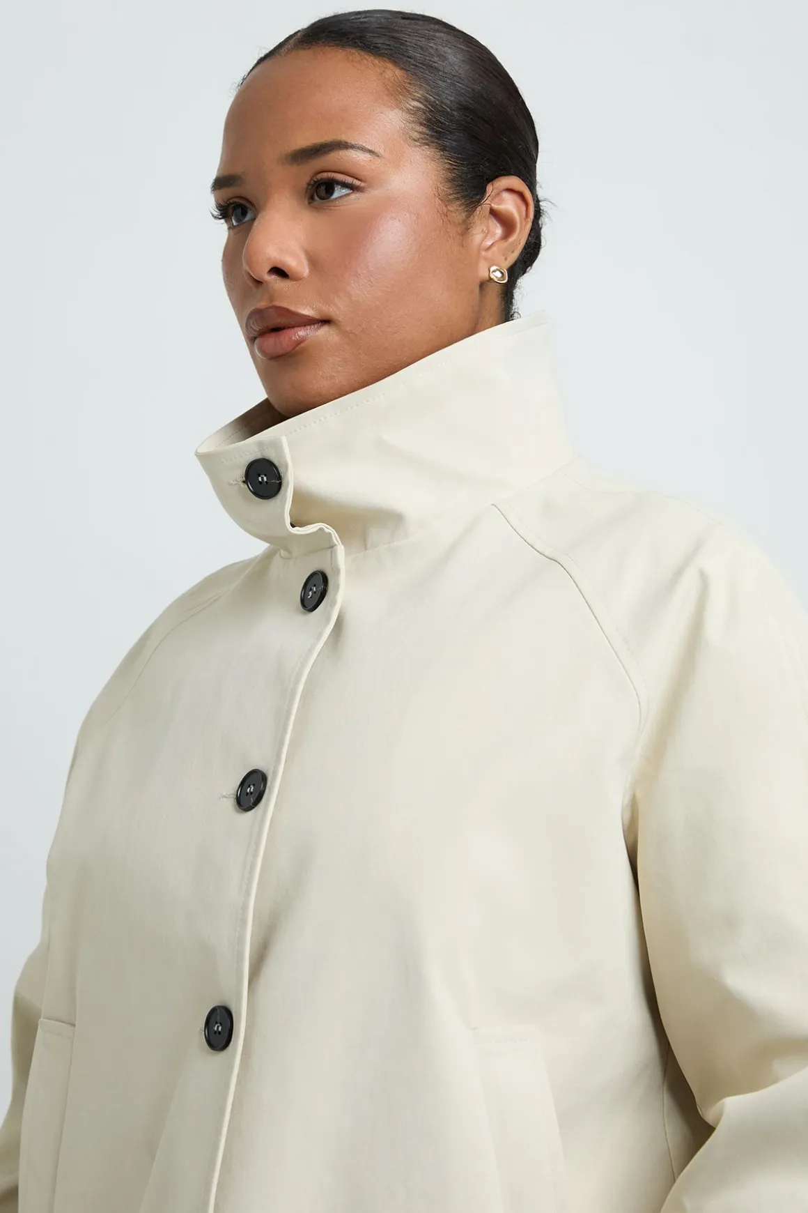 Trench-coat Grande Taille À Col Montant Et Boutonnage Contrasté