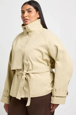 Trench-coat Grande Taille À Col Montant Avec Ceinture
