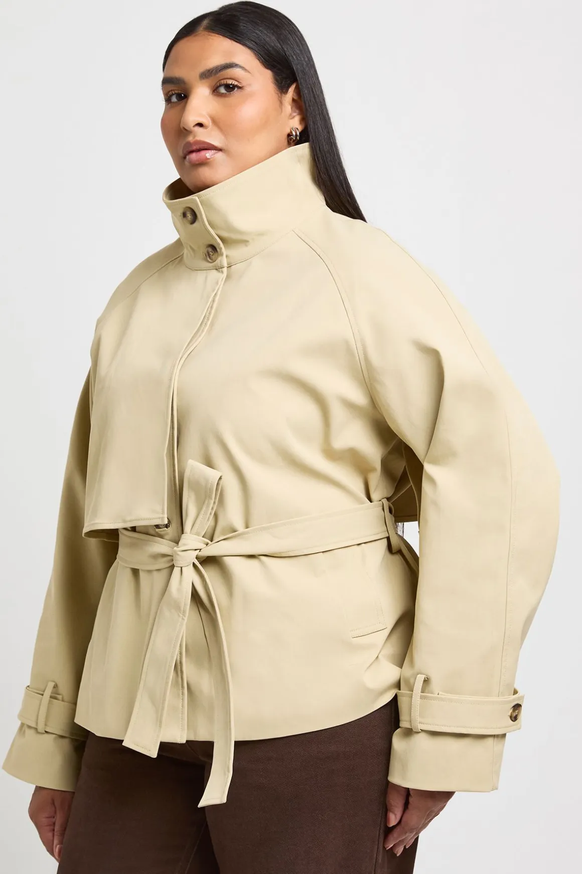 Trench-coat Grande Taille À Col Montant Avec Ceinture