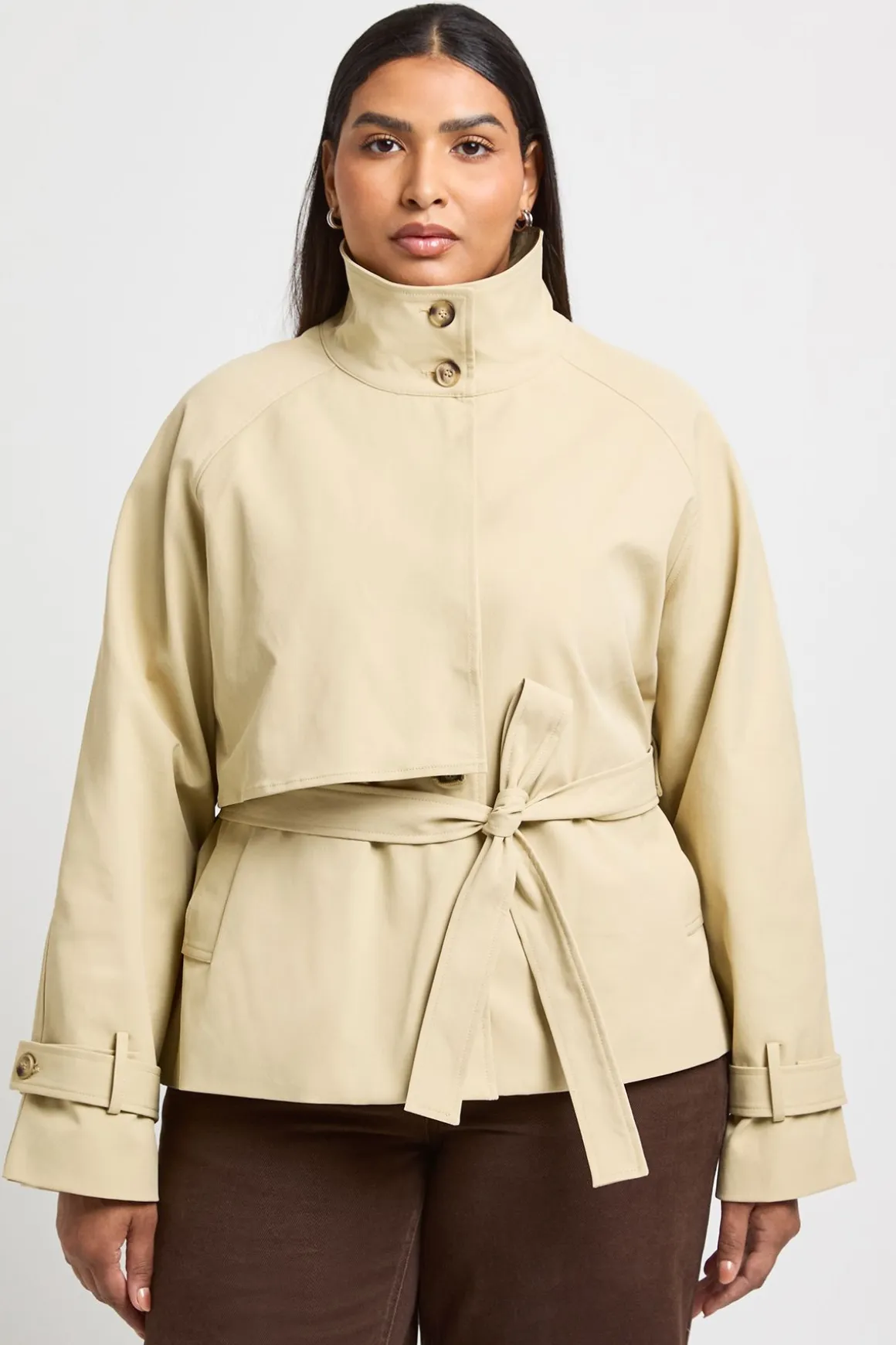 Trench-coat Grande Taille À Col Montant Avec Ceinture