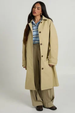 Trench-coat Long Boutonné Avec Ceinture