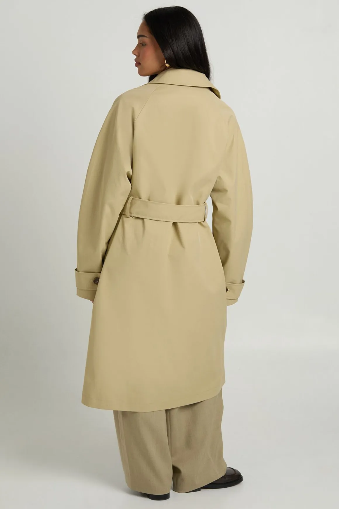 Trench-coat Long Boutonné Avec Ceinture