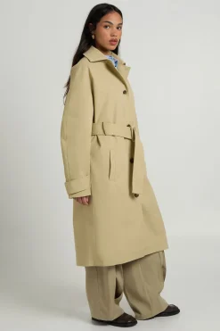 Trench-coat Long Boutonné Avec Ceinture