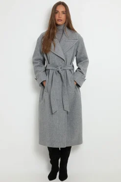 Trench-coat Long Ceinturé Avec Détail Cape
