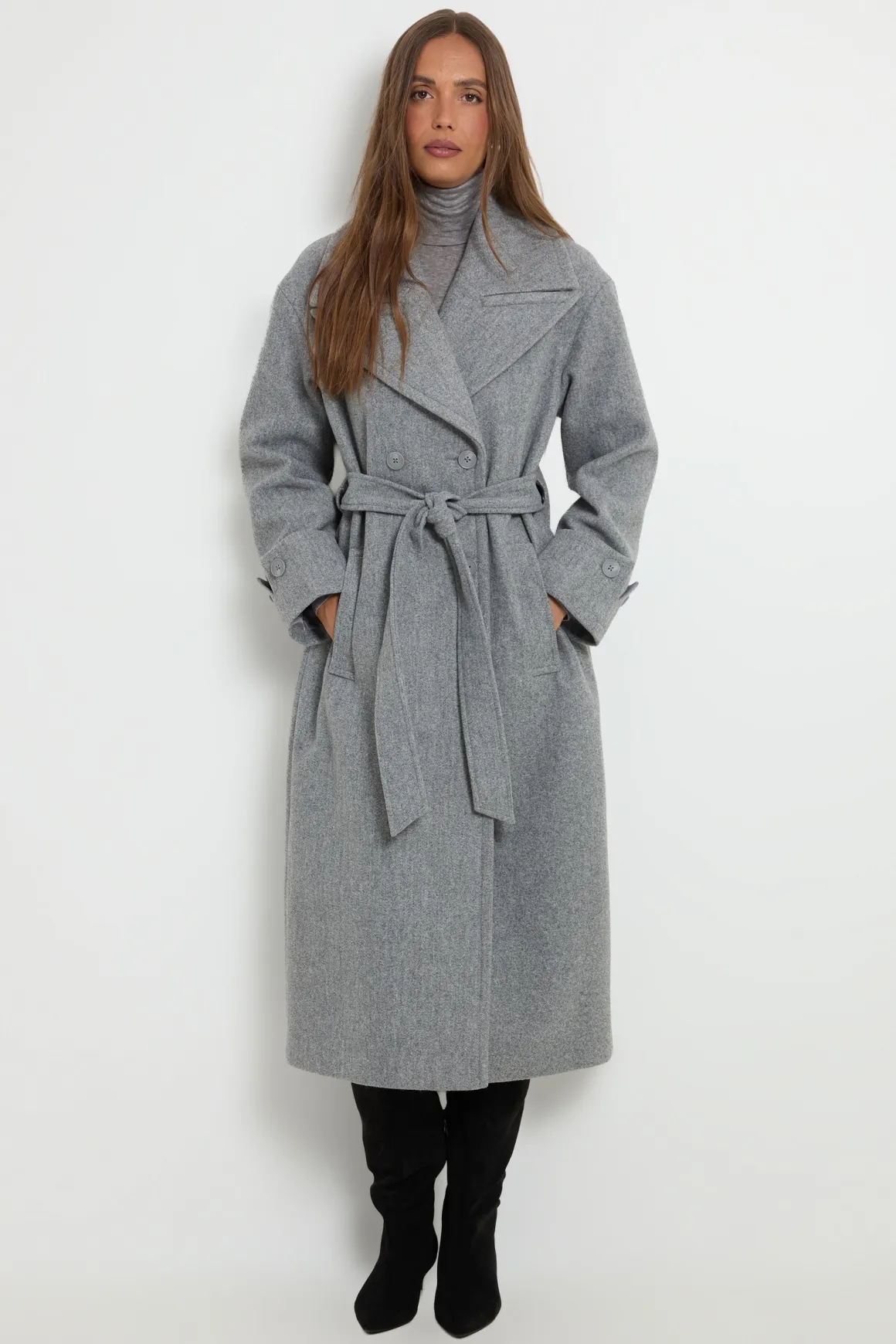 Trench-coat Long Ceinturé Avec Détail Cape
