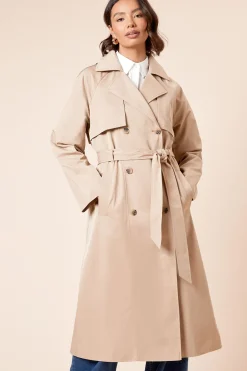 Trench-coat Long à Double Boutonnage avec Ceinture