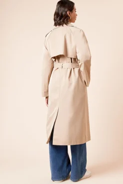Trench-coat Long à Double Boutonnage avec Ceinture