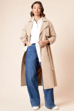 Trench-coat Long à Double Boutonnage avec Ceinture