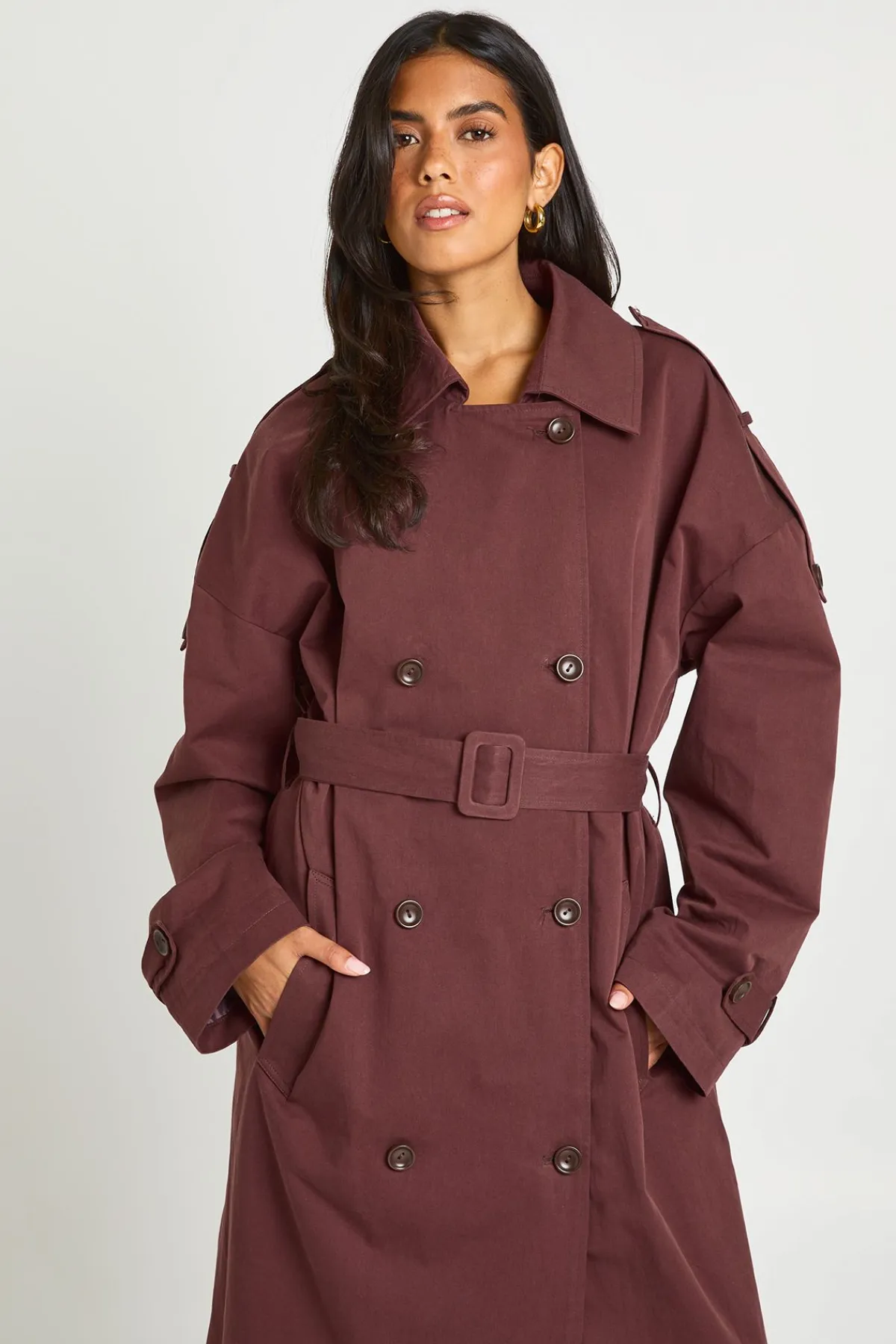 boohoo Trench-coat Long Double Boutonnage Avec Ceinture<Femme Manteaux Et Vestes D’Automne|Vestes & Manteaux