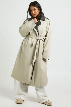 Trench-coat Long À Double Col Contrasté Petite