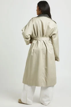 Trench-coat Long À Double Col Contrasté Petite