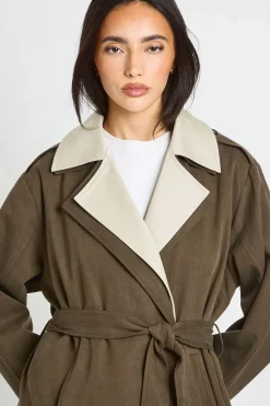 boohoo Trench-coat Long À Détail Double Couche<Femme Vestes & Manteaux|Trenchs