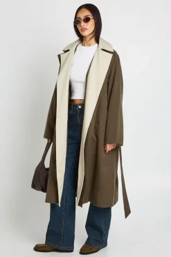 boohoo Trench-coat Long À Détail Double Couche<Femme Vestes & Manteaux|Trenchs