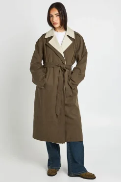 boohoo Trench-coat Long À Détail Double Couche<Femme Vestes & Manteaux|Trenchs
