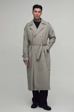 boohooMAN Trench-coat Long En Sergé Coupe Oversize<Homme Tout Afficher|Vestes & Manteaux Tall