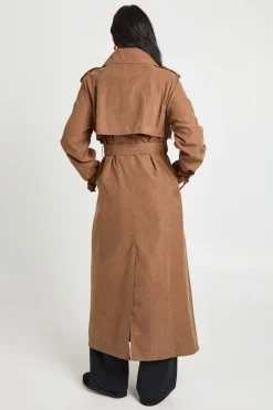 Trench-coat Long Oversize À Double Boutonnage Effet Peau De Pêche