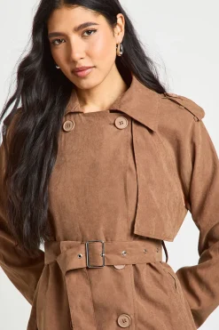 Trench-coat Long Oversize À Double Boutonnage Effet Peau De Pêche