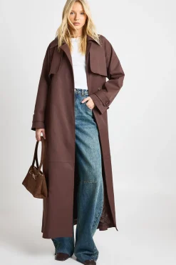 boohoo Trench-coat maxi à ceinture<Femme Looks Chocolat|Manteaux Et Vestes D’Automne