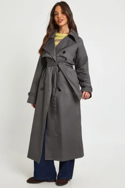 Trench-coat maxi à double boutonnage ceinturé