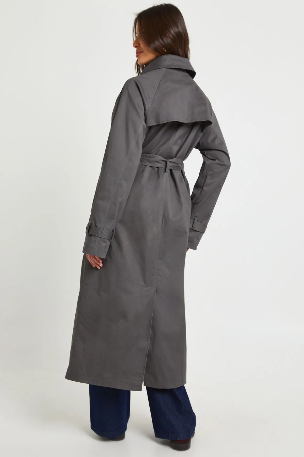 Trench-coat maxi à double boutonnage ceinturé
