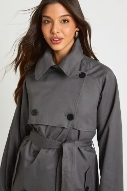 Trench-coat maxi à double boutonnage ceinturé