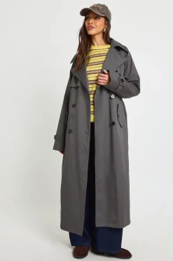 Trench-coat maxi à double boutonnage ceinturé