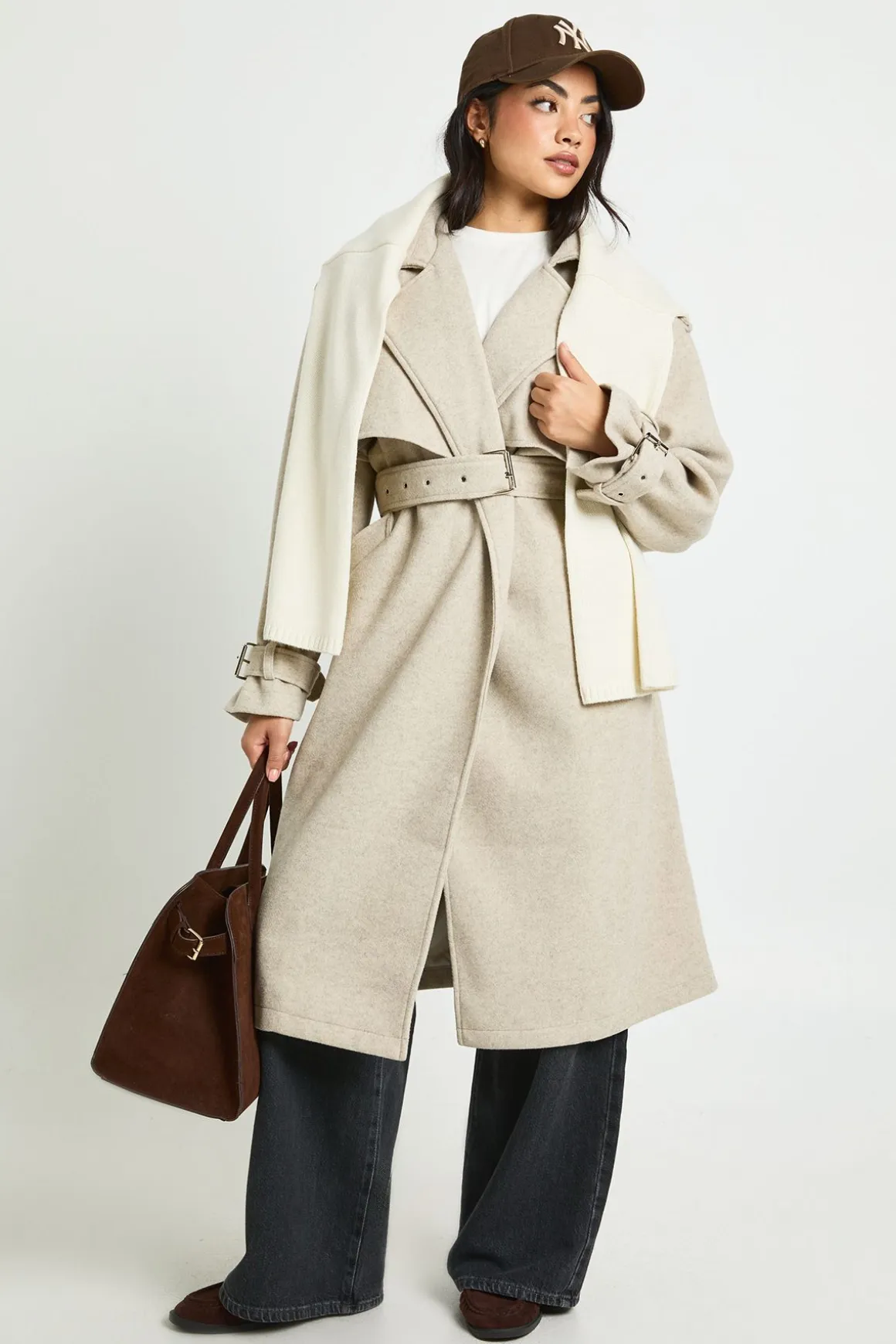 Trench-coat oversize ceinturé au look en laine