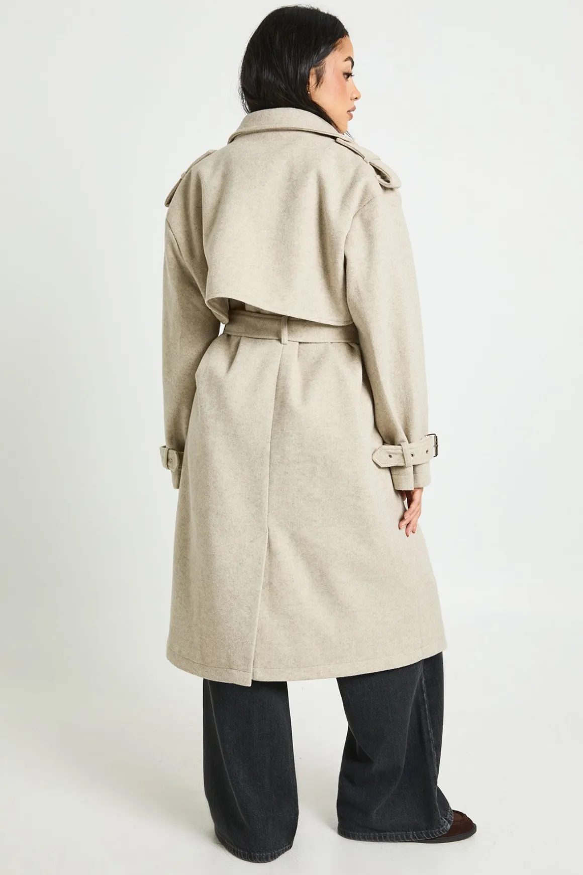 Trench-coat oversize ceinturé au look en laine
