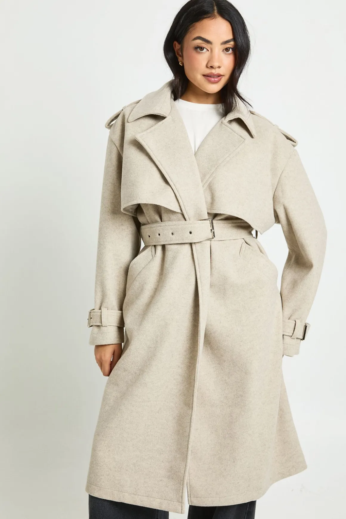 Trench-coat oversize ceinturé au look en laine